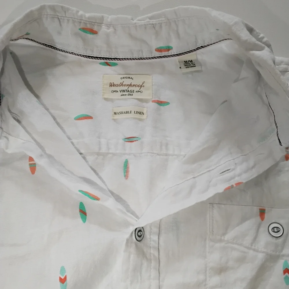 Weatherproof Vintage Original Linen Button Down Shirt Mens‎ Medium Surfboards